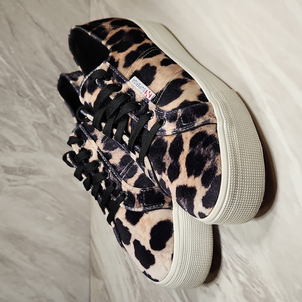 Superga Platform Velvet Cheetah Print Sneakers Women's sz 10